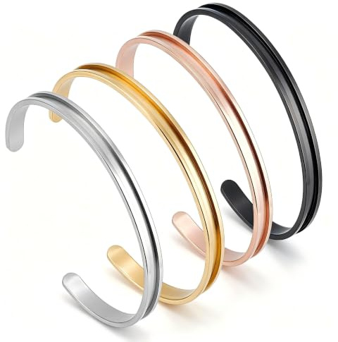 UNICRAFTALE 4 Stück 4 Farben C förmige Leere Manschettenarmbänder Sets, Edelstahl Genutete Manschettenarmbänder, Offene Leere Armbänder, Haargummi Armbänder Für Einlegen Ton Strass Besatz Armband