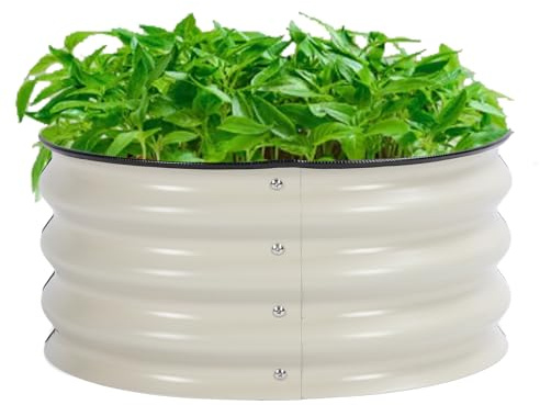 Blanketswarm 23.6 Inch Diameter Raised Garden Bed Kit,11 Inch Tall,Planter Raised Garden Boxes Outdoor with Anti Rust Paint,Metal Raised Beds for Gardening Vegetables Fruits and Flowers(Ivory White)