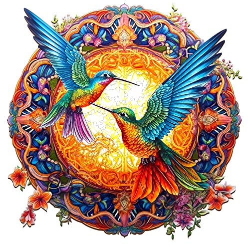 SECOGM Holzpuzzle Erwachsene, 200 Teile Kolibris Holz Puzzle Erwachsene, 30x30cm Wooden Puzzle, Unregelmäßige Form, ‌Premium-Holzpuzzle Geschenkbox