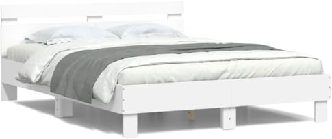 ShGaxin Bettgestell mit Kopfteil und LED-Beleuchtung Weiß 150x200 cm, Bett, Bed Frame, Familienbett, Bettrahmen, Bett Gestell, Bett Rahmengestell, Schlafzimmer Bett - 3207539