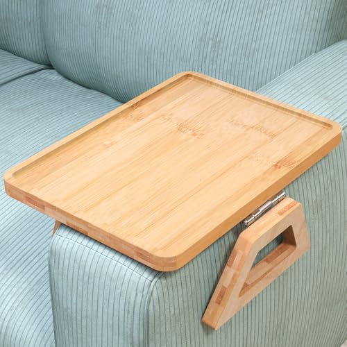 Danfoxer Couch Arm Tray,Bamboo Folding Sofa Tray,Sofa Armrest Trays Clip-On Couch Desk for Drinks,Snacks,Phone,Remote Control（Natural）