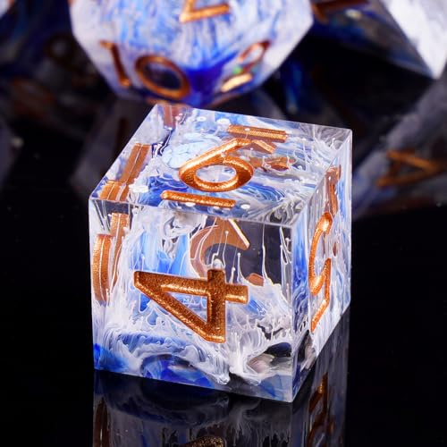 ORUZA DND Würfel Set 7 Stücke Harz Polyedrische D&D Würfel Scharfe Kanten Würfel Set Spielwürfel für Dungeons und Dragons Pathfinder DND RPG MTG Tischkartenspiele