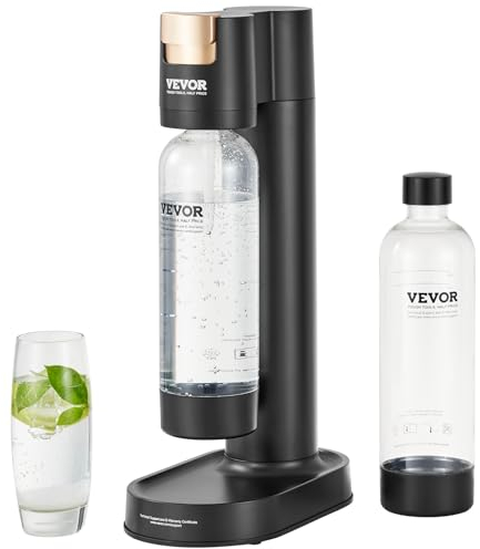 VEVOR Machine à eau gazeuse, machine à eau pétillante et soda pour gazéification domestique avec 2 bouteilles PET de 1 L sans BPA, compatible avec le cylindre de CO2 60 L à visser (non inclus), noir