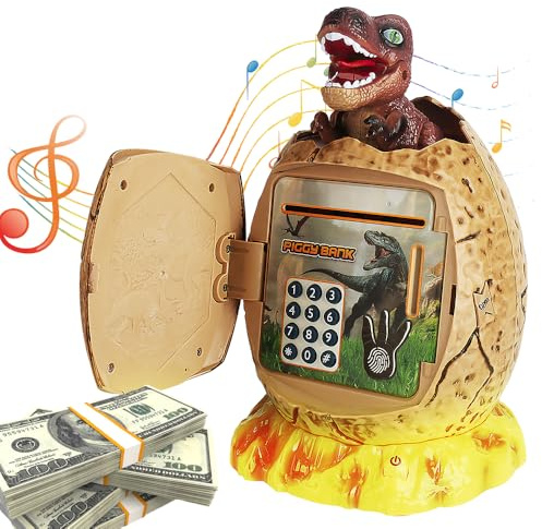 YANGUN Dinosaur Egg Money Bank, Dinosaur Egg Money Bank Piggy Bank with Security Code Music & Light Novelty, Dinosaur Egg Piggy Banks For Kids, Dinosuar Electronic Piggy Money for Girls Boys Aged 6+