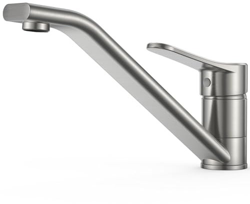 FORIOUS Wasserhahn Küche, Edelstahl Spültischarmatur Hoher Bogen Küchenarmatur, 360° Drehbar Mischbatterie Küche Einhebelmischer für 1 Loch