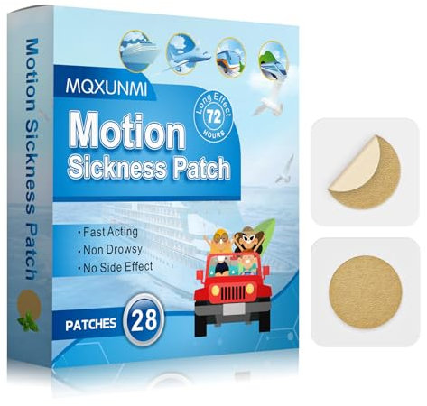 MQXUNMI Motion Sickness Patches, 28 pcs No-Drowsy Travel Patches for Car Sickness, Air Sickness and Sea Sickness Patch, Fast Effective, Long Last Up to 72 Hours (Beige)
