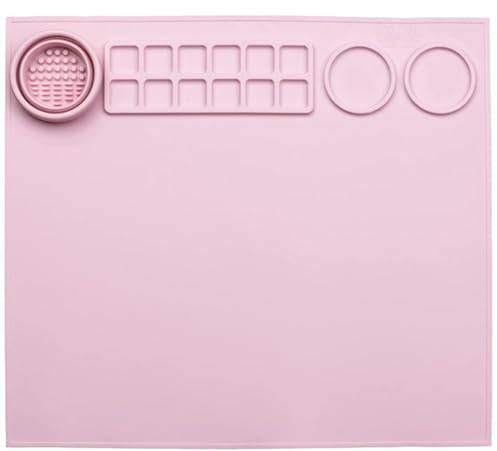 Silicone Painting Mat Art Mat with Cup Craft Paint Brush Cleaner Tool Artist for Kids Gift Clay DIY Creations Paint Tray Palette Craft Mats to Protect Table for Work Art Supplies (Pink)