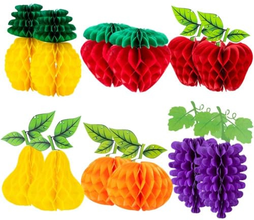 12 Stück Obst-wabenbälle, Erdbeere, Ananas, Traube, Birne, Orange, Apfel, Behänge, Obst-Motto-partyzubehör Für Heimdekoration