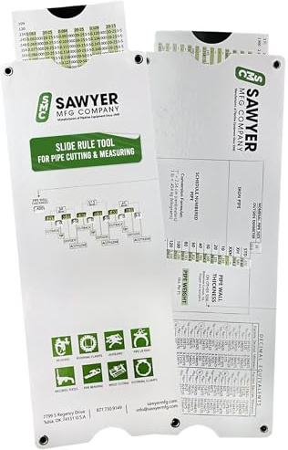 Sawyer Mfg Company - Slide Rule Tool for Pipe Cutting & Measuring - Ruler to Easily Determine Pipe Thickness, Weight & Cutback Lengths with Oxygen & Acetylene Settings for Bevels - 11.5” x 4.25”