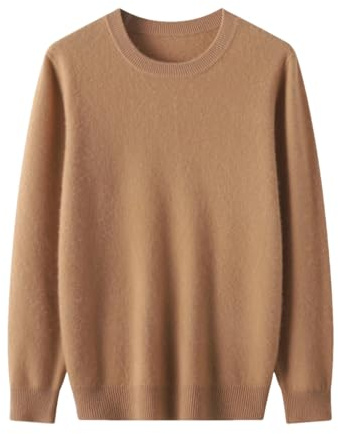 Pullover da Uomo 100% Lana Merino a Manica Lunga, Maglione con Collo Tondo, Maglieria Casual, cachi, XL