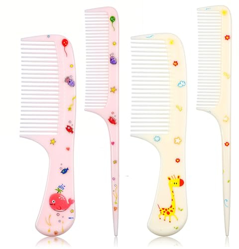 Giantree 4Pcs Baby Hair Comb, Kids Hair Brush Set for Girls Boys, Cute Hairs Comb Set Toddler Hairs Comb, Mini Comb Rat Tail Hairs Styling for Toddler Child's Hair Travel Style A)