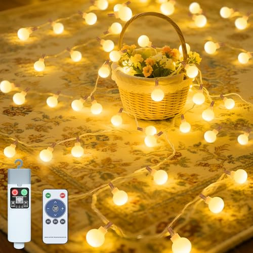SonPen Kugeln Lichterkette Batterie, 10M 100 LED USB Aufladbare Kugeln Lichterkette Außen Batterie Timer mit Fernbedienung, 8 Modi Wasserdicht Lichterketten für Balkon, Weihnachten, Hochzeit
