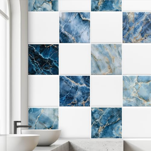 GRAZDesign Marmor Optik Wandfliesen Selbstklebend Blau Weiß Hochwertige Klebefliesen Bad & Küche Design Fliesen - 20x25cm / 50 Stück