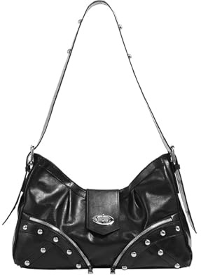 ZOVYRON Fashion Y2K Punk Umhängetasche für Frauen - Schwarz Gothic Punk Crossbody Tasche Anti-Diebstahl Hobo Handtasche mit Nieten für den täglichen Gebrauch