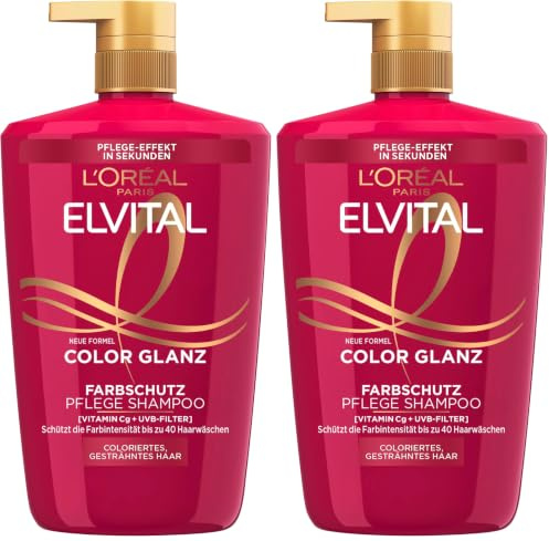 L'Oréal Paris Elvital XXXL Farbschutz Shampoo für coloriertes, getöntes oder gesträhntes Haar, Mit Pfingstrosen Extrakt und UVA-/UVB- Filter, Color Glanz Pflegeshampoo, 1 x 1000 ml (Packung mit 2)