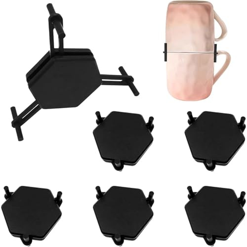 YULIAO 6 Tassenstapler, Organizer Für Tassen Im Schrank, Stapelbare Becheraufbewahrung, Tassenstapler Im Schrank, Sechseckiger Kunststoff-Untersetzer, Platzsparend Kaffeetassen (schwarz)