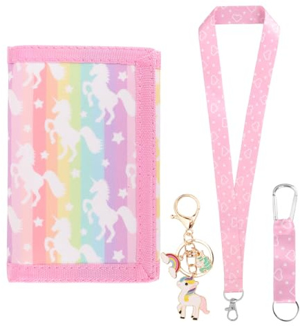 GADITIEK Pochette Tour de Cou pour Filles, Portefeuille pour Enfants avec Porte-clés, Portefeuille pour Enfants Filles pour Cadeau d'anniversaire (Unicorn - New)