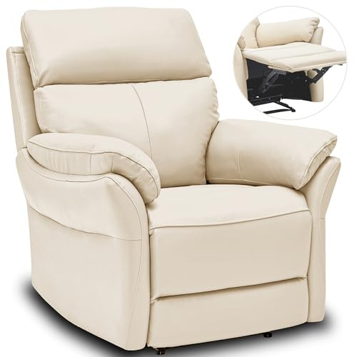 AIRSKY Relaxsessel Echtleder Fernsehsessel mit Liegefunktion Kinosessel Nickerchen Seniorensessel TV Sessel mit Schlaffunktion Manuell Verstellbar Liegesessel für Wohnzimmer Schlafzimmer,Beige