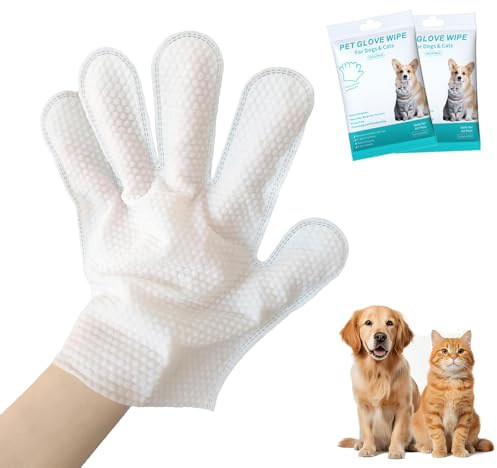 ACETEND 12 PCS Pet Glove Wipes for Dog and Cat,Cleaning Gloves, Deodorizing Hypoallergenic Grooming Wipes for Fur Face Paws Ears Butt,Wash Free Dog Wipes for Daily Care & Traveling