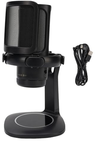 QWUUYEC Micrófono PC Gaming USB, Micrófono Condensador Cardioide de Escritorio con RGB, Control Volumen, Filtro Pop para Streaming y Podcasting - Reducción Ruido, Función Silencio,