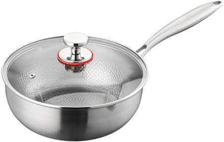 TREWQ Titanium Hammered Pan Pro with Lid,New Multifunctional Pots and Pans,Scratch-Resistant Uncoated Non Stick Frying Pan Milk Pot for Cooking 20cm