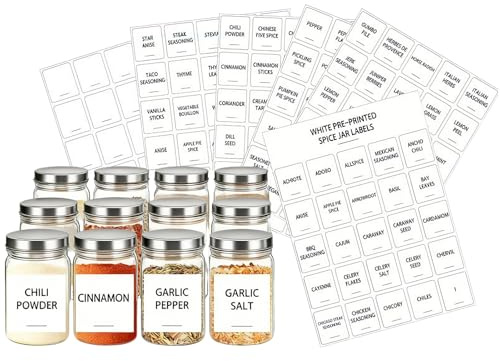 Pantry Labels - Contemporary Printed Kitchen Labels White Spice Labels-Spice jar Labels for Kitchen,Pantry Storage,Kilner Jars (175)