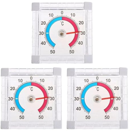 3 Stück Self Adhesive Fensterthermometer Aussen,7,5 × 7,5 cm Aussenthermometer Wetterfest,Analoges Thermometer für Fenster und Kühlschrank,Thermometer Fenster Außen Selbstklebend,Fensterthermometer