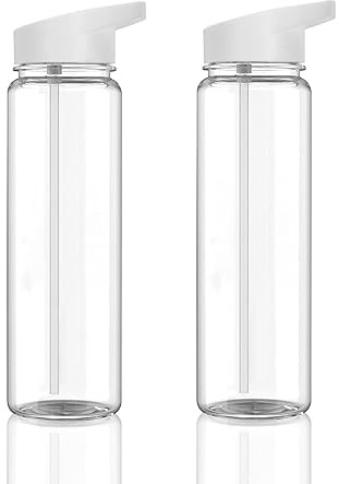 zidiau 2 borracce da 750 ml, senza BPA, trasparente, con cannuccia, a prova di perdite, riutilizzabile, con tappo a scatto, per palestra, fitness, scuola, ciclismo, campeggio