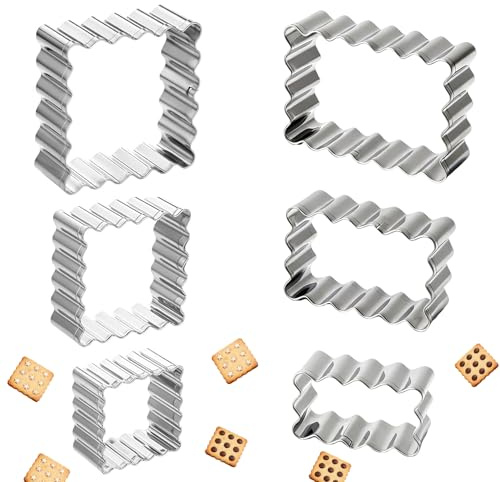 6 Pièces Emporte-Pièces Rectangulaires en Acier Inoxydable, Mini Forme GéoméTrique Biscuit Emporte, 6 tailles, avec bord festonné, pour la Pâtisserie de Vacances