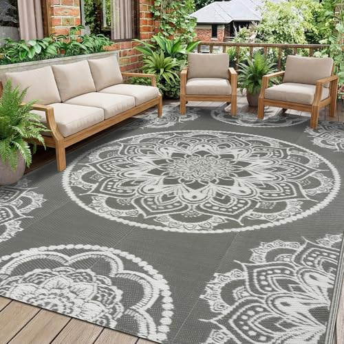 IMIYOKU Tappeto da esterno per patio, impermeabile, 150 x 245 cm, reversibile, grande, in plastica, portatile, resistente ai raggi UV, per interni, cortile, balcone, terrazza, campeggio, picnic