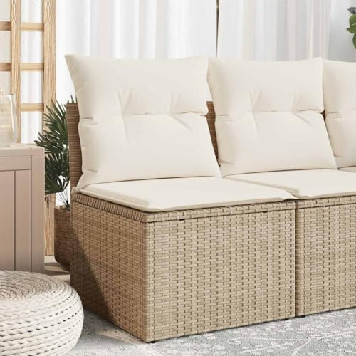 Frdhee Lounge Möbel Outdoor Sofagarnitur,Gartensofa ohne Armlehnen mit Kissen Beige Poly Rattan,Gartenmöbel für Lounge,Balkon und Hinterhof