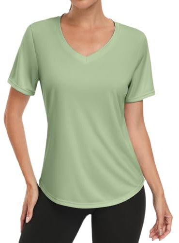 Charmo T-Shirt Damen Sommer Sport Tshirt Fitness Sporttop Schnelltrocknend Yoga Oberteil Basic Activewear für Frauen Leichtes Gym Shirt Grün