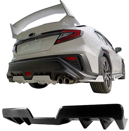 IKON MOTORSPORTS Rear Diffuser, Compatible with 2022-2026 Subaru WRX VB 5th, Primer Black ABS Plastic Shark Fin Rear Bumper Valance Spoiler, Air Dam Chin Splitter Molding 4PCS