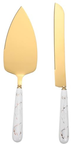 TOYANDONA Ensemble de Serveur à Gâteau en Acier Inoxydable Manche en Céramique Blanc, Couteau Coupe-gâteau Dentelé, Spatule à Gâteau et Coupe-beurre, pour Mariage, Anniversaire et Service