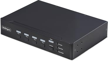 StarTech 4-Port Multi-View DisplayPort KVM, Mouse Roaming, 4K 60Hz, Switch | Picture-in-Picture, 5Gbps, Hub, Four DP computers, View all at once, Side-button & serial RJ-11 or USB-C control