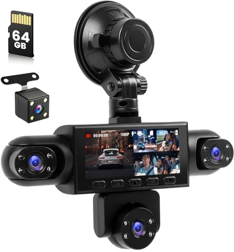 Inefala Dashcam 5 Canali 1080P 3,2''Touchscreen Touchscreen con Scheda 64GB | Anteriore Posteriore, Registrazione Loop, Visione Notturna, Grandangolo da 150/120°