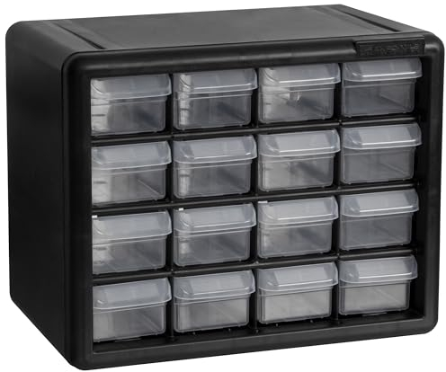 Akro-Mils 10116 16-Drawer Plastic Drawer Storage Cabinet for Garage Organization, Lego Storage, Teacher Toolbox, Makeup Organizer, and More, 26.67 cm W x 16.19 cm D x 21.59 cm H, Black