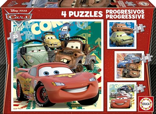 Educa - Kinderpuzzle Cars | 4in1 Puzzleset 12/16/20/25 Teile | Lightning McQueen, Disney Pixar | ab 3 Jahren (14942)