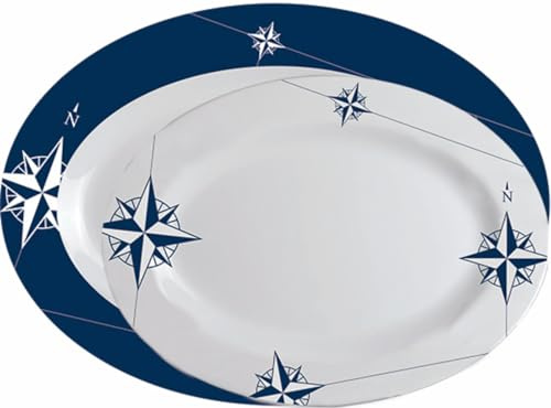 Marine Business northwind Plats à Servir ovales, mélamine, Blanc et Bleu, 36 x 25 x 2.4 cm, Lot de 2