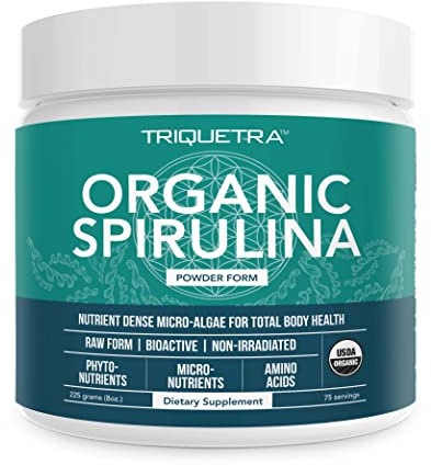 Organic Spirulina Powder – Made with Parry® Spirulina, Known for Superior Purity and Nutrient Density – Vegan Farming – Non-Irradiated – Blue-Green Algae Superfood Supplement – 75 Servings – 8 oz
