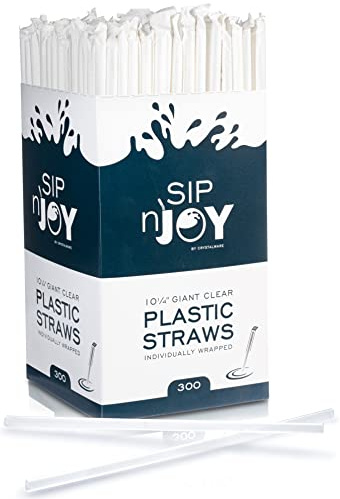 Plastic Giant (Jumbo) Straws Individually Wrapped 10-1/4 Long, 300 Box (Clear, 300 Box)