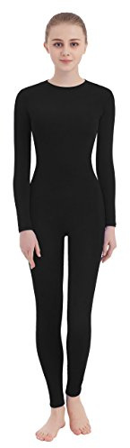 SUPRNOWA Women's Jumpsuit Bodycon Crew Neck Footed Unitard Long Sleeve Bodysuit with Zipper Comfortable Spandex One-Piece Dance Costume (S, Black Footless)