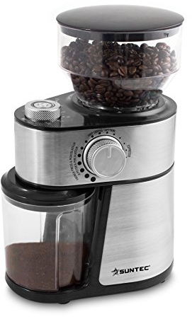 SUNTEC Moulin à café KML-8540 design pro [Entonnoir d'une capacité de 200 g max. de café en grains, finesse de mouture + nombre de tasses réglables, récipient lavable en machine, max. 200 W]