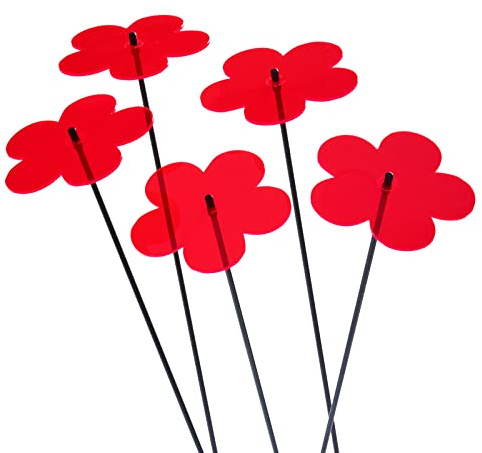 Sun Catcher Garden Decor Blume 5er Set Sonnenfänger Garten Stecker, Statuen, 75cm hohe Dekoration für Garten, Balkon oder Terrasse Geschenk, Farbe:rot