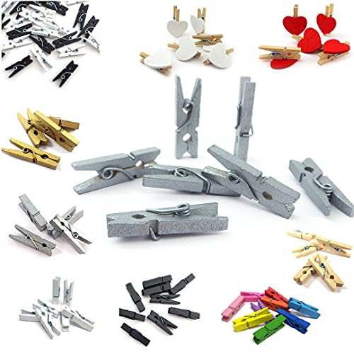 Sepkina 100 mini Holzklammern Wäscheklammern Zierklammern Fotoklammern Dekoklammern Klammern Holz Deko Clips Silber (Silber, 2,5cm / 25mm)