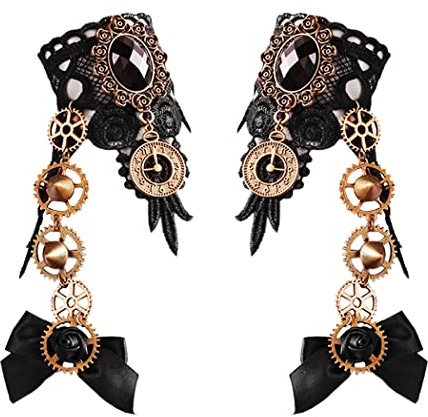 Daimay Gothic Handstulpe mit Brosche Victorian Steampunk Handgelenk Cuff Gear Armband für Hochzeit Braut Halloween Fasching Accessoires - 1 Paar - Schmetterlings Knoten