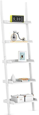 DREAMADE Standregal Holz mit 5 Ebenen, Bücherregal Leiterregal Treppenregal Pflanzenregal, Holzregal Aktenregal Lagerregal Dekoregal in 2 Farbe (Weiß)