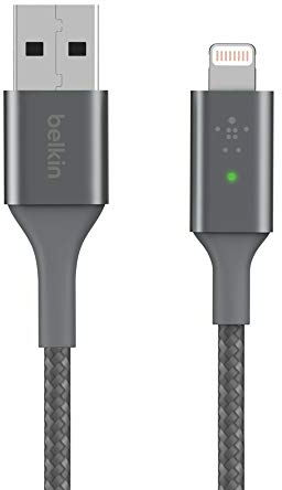 Belkin Smart LED-Ladekabel, USB-A auf Lightning, 1,2 m (Anzeige des Ladestatus) für iPhone, AirPods und iPad, MFi-Zertifiziert – Grau, CAA007bt