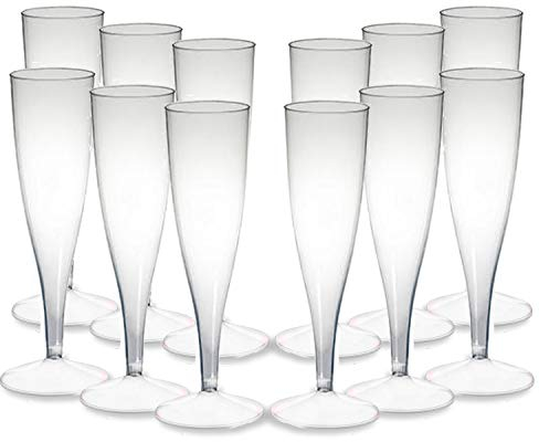 Lizzy | Disposable Champagne Flutes | Pack of 12, 100ml, Clear Plastic | Lightweight, Modern Style, Easy Assembly | Suitable for Parties, Weddings, Events, Convenient Cleanup