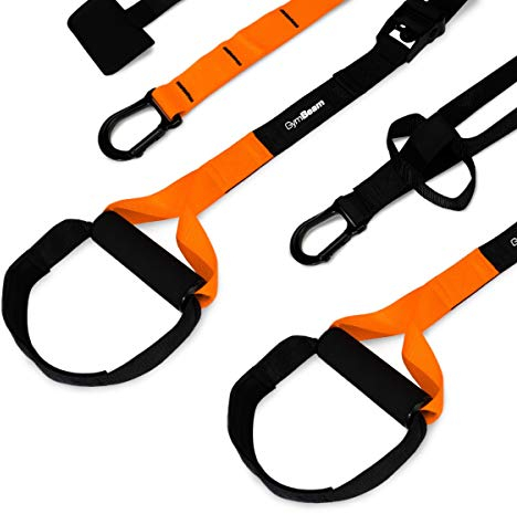 GymBeam TRX Fitness da Casa, Sistema di Allenamento in Sospensione, Capacità di Carico 450kg, Facilità di Installazione, Regolabile e Trasportabile con Borsa, Impugnature in Morbida Spugna